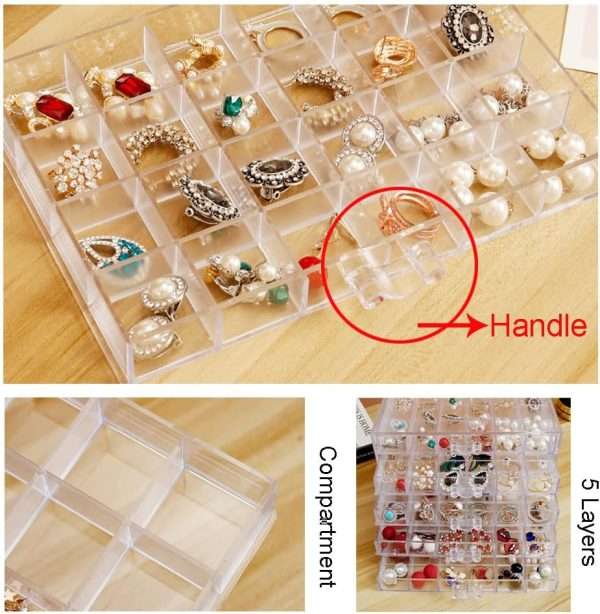 Earring Storage Box Organizer, Acrylic Jewelry Storage Box Holder 5 Drawers Transparent Jewelry Display Stand with 120 Small Compartments Gift Boxes for Women Girls - 4