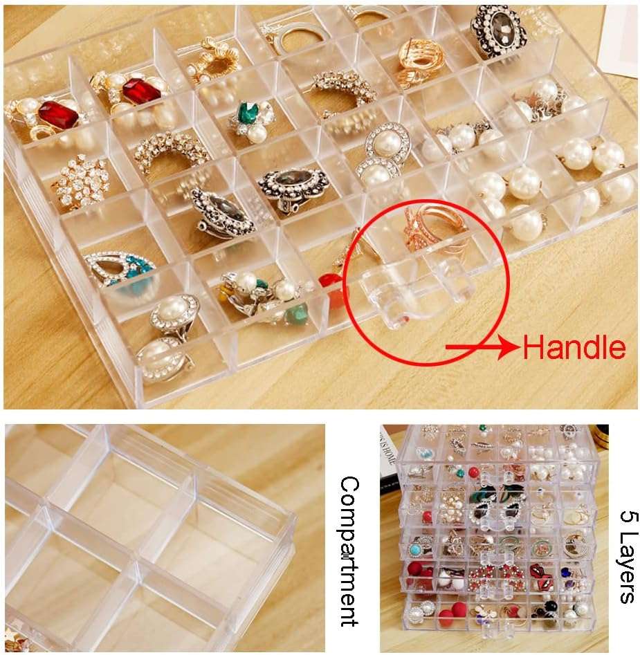 Earring Storage Box Organizer, Acrylic Jewelry Storage Box Holder 5 Drawers Transparent Jewelry Display Stand with 120 Small Compartments Gift Boxes for Women Girls - 4