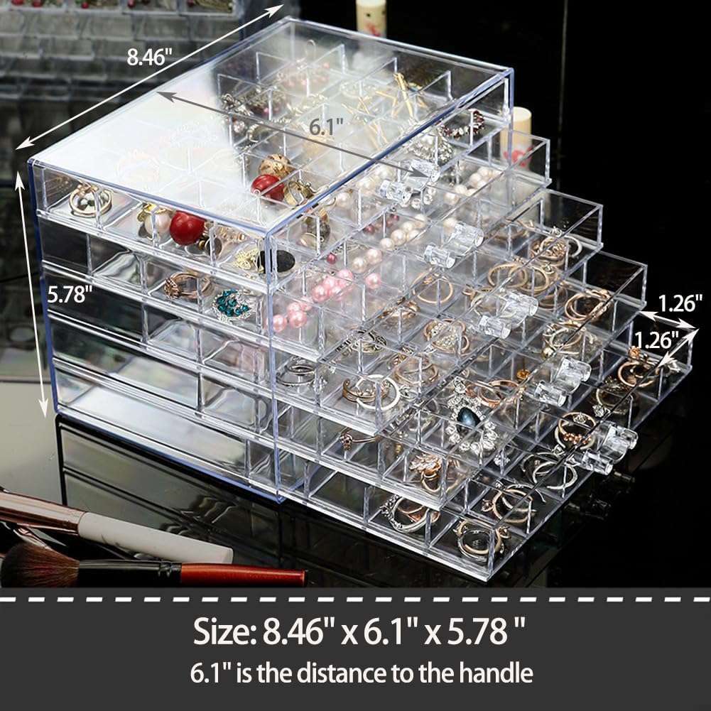 Earring Storage Box Organizer, Acrylic Jewelry Storage Box Holder 5 Drawers Transparent Jewelry Display Stand with 120 Small Compartments Gift Boxes for Women Girls - 5