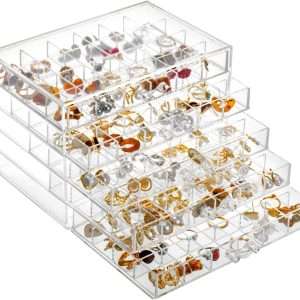 Earring Storage Box Organizer, Acrylic Jewelry Storage Box Holder 5 Drawers Transparent Jewelry Display Stand with 120 Small Compartments Gift Boxes for Women Girls - 6