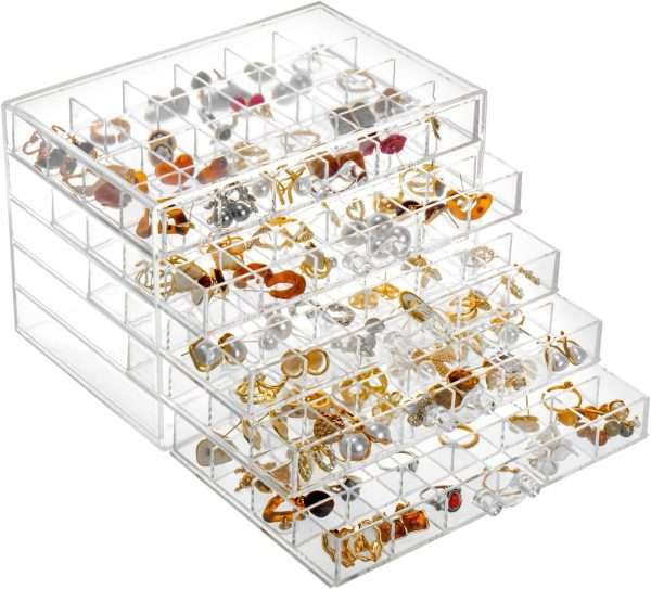 Earring Storage Box Organizer, Acrylic Jewelry Storage Box Holder 5 Drawers Transparent Jewelry Display Stand with 120 Small Compartments Gift Boxes for Women Girls - 6