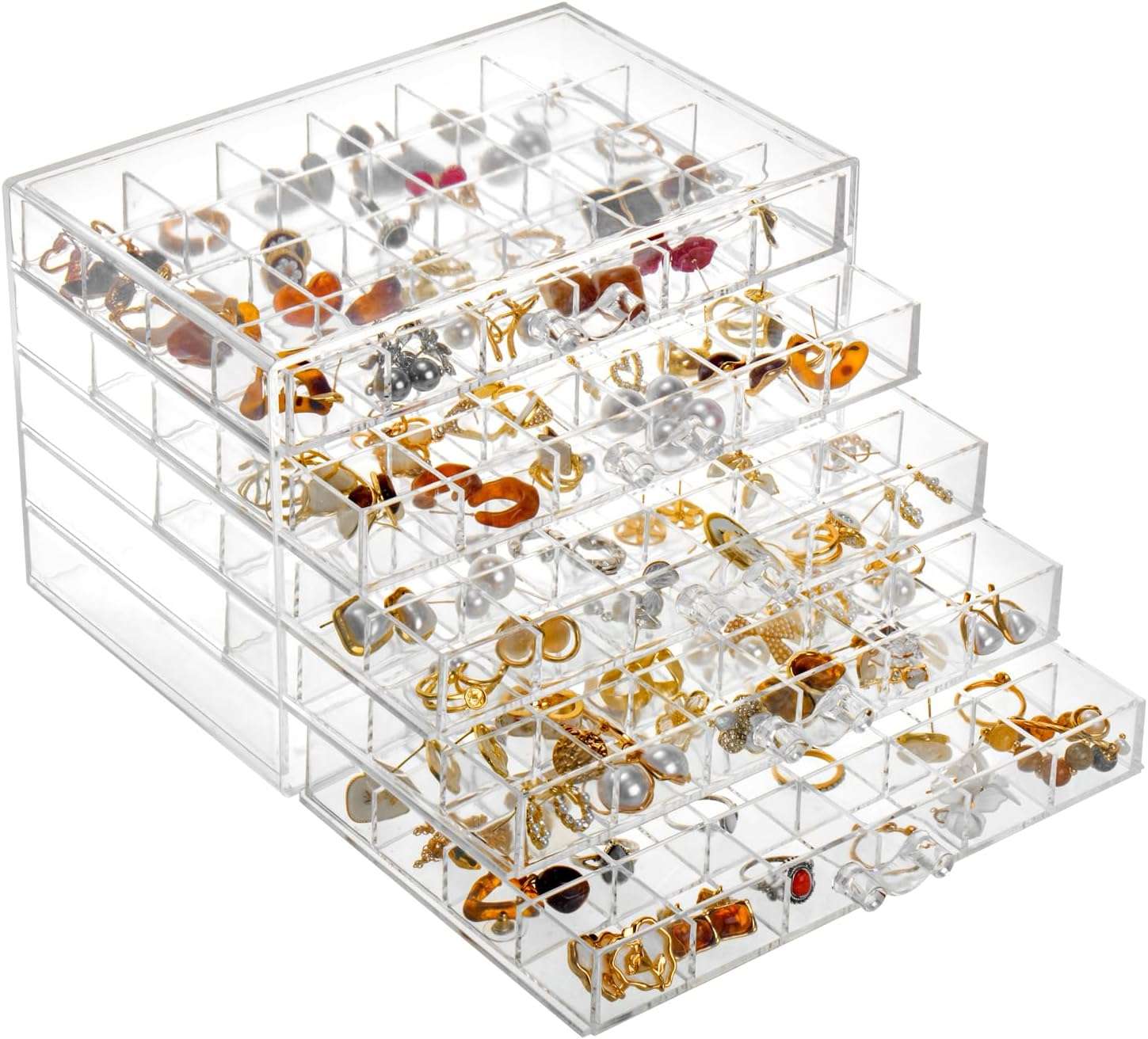 Earring Storage Box Organizer, Acrylic Jewelry Storage Box Holder 5 Drawers Transparent Jewelry Display Stand with 120 Small Compartments Gift Boxes for Women Girls - 6