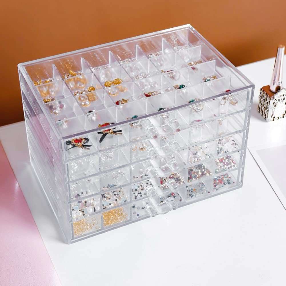 Earring Storage Box Organizer, Acrylic Jewelry Storage Box Holder 5 Drawers Transparent Jewelry Display Stand with 120 Small Compartments Gift Boxes for Women Girls - 7