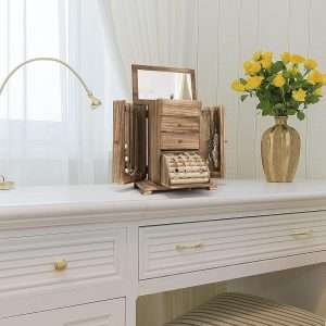 Emfogo Jewelry Box for Women, Rustic Wooden Jewelry Boxes & Organizers with Mirror, 4 Layer Jewelry Organizer Box Display for Rings Earrings Necklaces Bracelets - 6