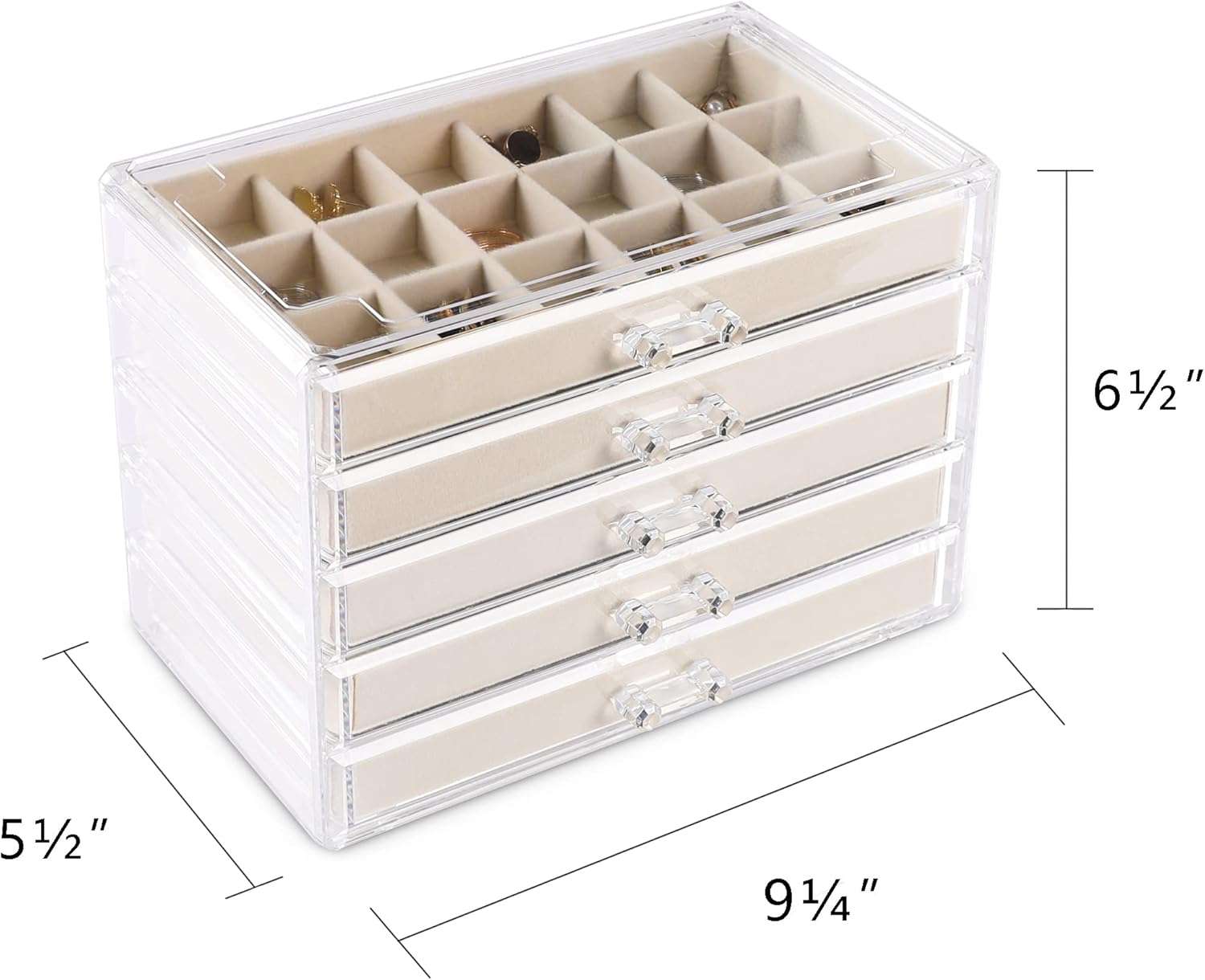 Frebeauty Acrylic Jewelry Organizer Earring Organizer Box with 5 Drawers Earring Holder Organizer with Velvet Trays Clear Jewelry Box for Women Earring Display for Rings Studs - 2