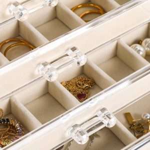 Frebeauty Acrylic Jewelry Organizer Earring Organizer Box with 5 Drawers Earring Holder Organizer with Velvet Trays Clear Jewelry Box for Women Earring Display for Rings Studs - 4