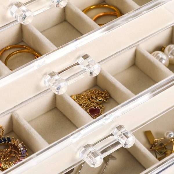 Frebeauty Acrylic Jewelry Organizer Earring Organizer Box with 5 Drawers Earring Holder Organizer with Velvet Trays Clear Jewelry Box for Women Earring Display for Rings Studs - 4