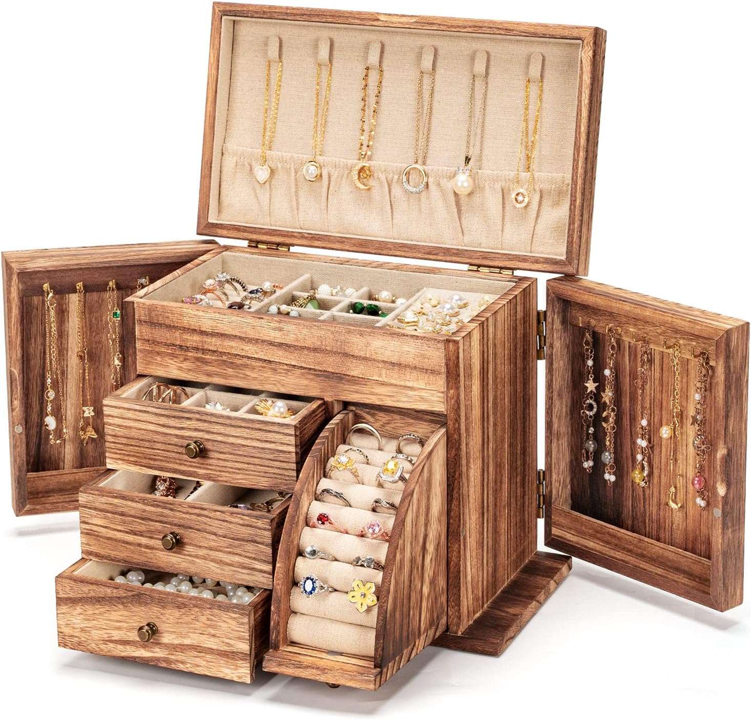 Jewelry Box Organizer, Solid Wood Jewelry Boxes for Women for Storage & Display Necklace Ring Earring Bracelet, Rustic Style Jewelry Organizer Box for Women Gifts - 1