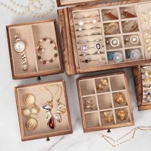 Jewelry Box Organizer, Solid Wood Jewelry Boxes for Women for Storage & Display Necklace Ring Earring Bracelet, Rustic Style Jewelry Organizer Box for Women Gifts - 4