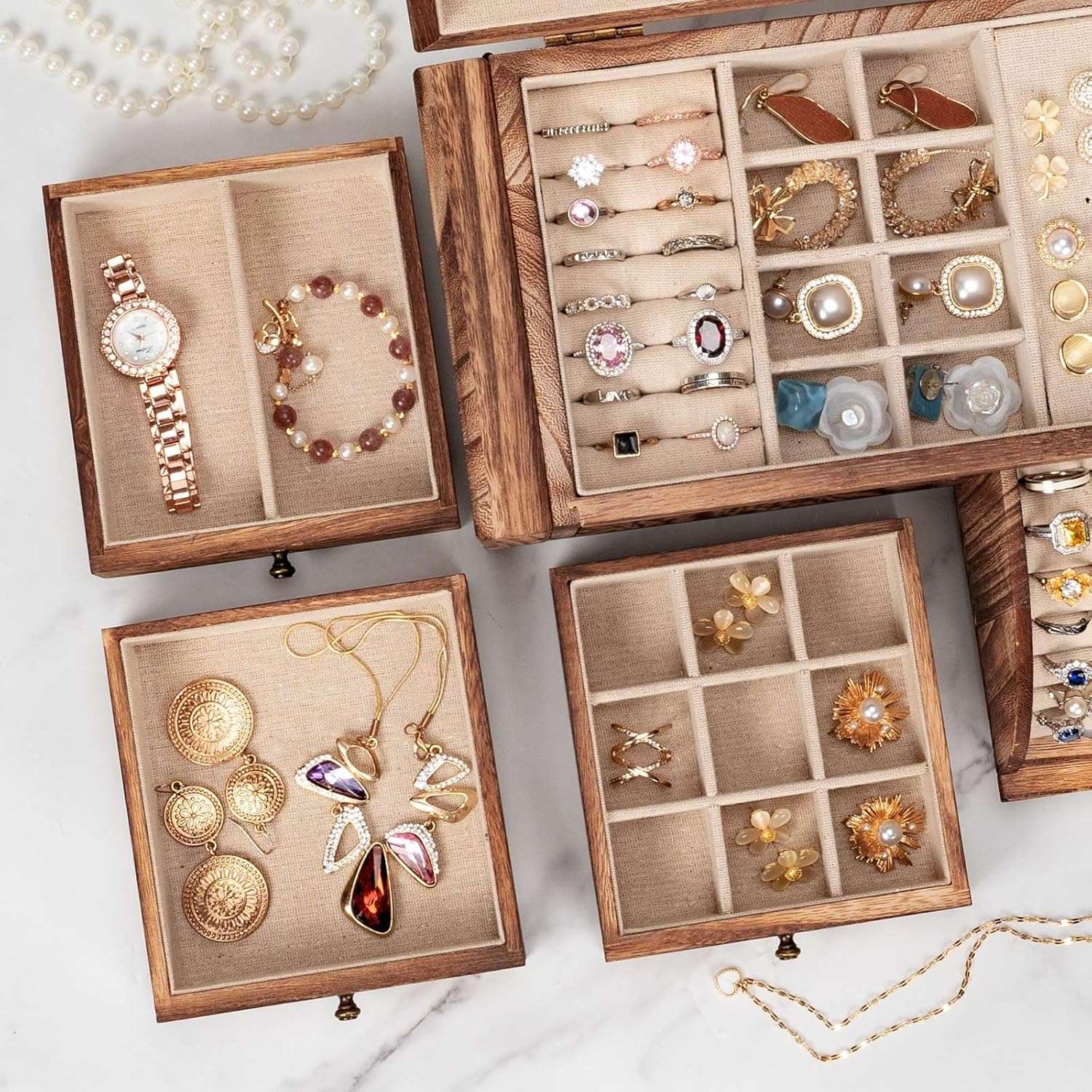 Jewelry Box Organizer, Solid Wood Jewelry Boxes for Women for Storage & Display Necklace Ring Earring Bracelet, Rustic Style Jewelry Organizer Box for Women Gifts - 4