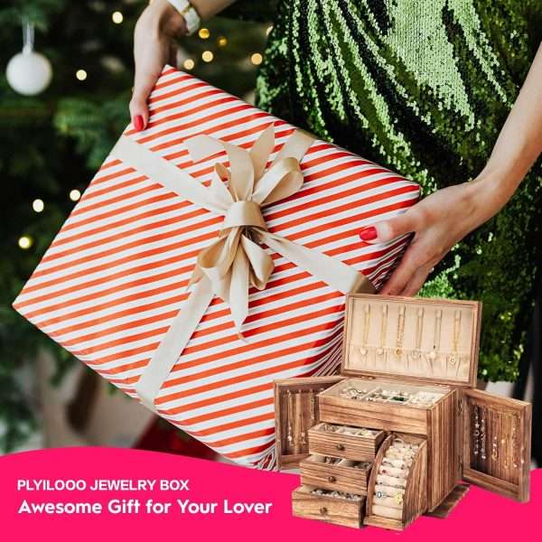 Jewelry Box Organizer, Solid Wood Jewelry Boxes for Women for Storage & Display Necklace Ring Earring Bracelet, Rustic Style Jewelry Organizer Box for Women Gifts - 5