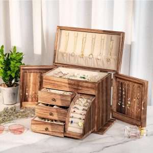 Jewelry Box Organizer, Solid Wood Jewelry Boxes for Women for Storage & Display Necklace Ring Earring Bracelet, Rustic Style Jewelry Organizer Box for Women Gifts - 6