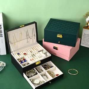 Jewelry Box for Women Girl Wife - Large PU Leather Jewelry Organizer Storage Case with Two Layers Display for Earrings Bracelets Rings Watches (Black) - 6