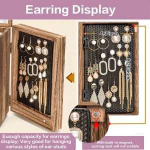 Meangood Jewelry Box Wood for Women, 5-Layer Large Organizer Box with Mirror & 4 Drawers for Rings, Earrings, Necklaces, Vintage Style Torched Wood - 3
