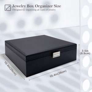ProCase Jewelry Box for Women, 2 Layers Large Leather Jewelry Organizer Storage Case with Removable Pad for Earrings -Black - 5
