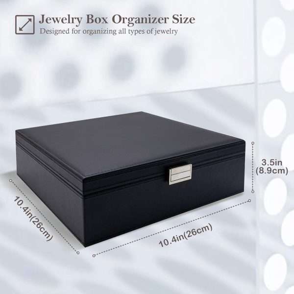 ProCase Jewelry Box for Women, 2 Layers Large Leather Jewelry Organizer Storage Case with Removable Pad for Earrings -Black - 5