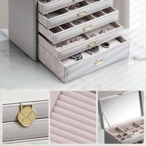 Vlando 6 Tier Large Jewelry Box for Women - Big Jewelry Organizer with Mirror, Jewelry Box Organizer for Drawer Necklace Ring Bracelet and Watch, Gift for Loved Ones Gray - 3