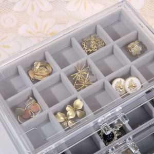 misaya Earring Jewelry Organizer with 5 Drawers, Present for Mom, Clear Acrylic Jewelry Box for Women, Velvet Earring Display Holder for Earrings Ring Bracelet Necklace, Gray - 2