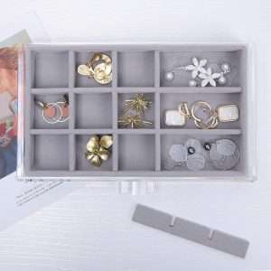 misaya Earring Jewelry Organizer with 5 Drawers, Present for Mom, Clear Acrylic Jewelry Box for Women, Velvet Earring Display Holder for Earrings Ring Bracelet Necklace, Gray - 3