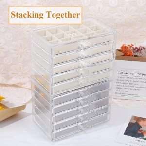 misaya Earring Jewelry Organizer with 5 Drawers, Present for Mom, Clear Acrylic Jewelry Box for Women, Velvet Earring Display Holder for Earrings Ring Bracelet Necklace, Gray - 4