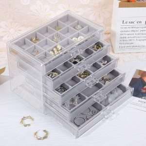 misaya Earring Jewelry Organizer with 5 Drawers, Present for Mom, Clear Acrylic Jewelry Box for Women, Velvet Earring Display Holder for Earrings Ring Bracelet Necklace, Gray - 7