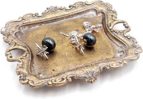 Funly mee Small Antique Trinket Dish Vintage Gold Jewelry Tray, Ring Holder - 1