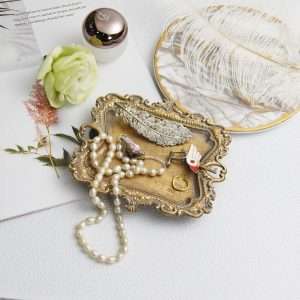 Funly mee Small Antique Trinket Dish Vintage Gold Jewelry Tray, Ring Holder - 2