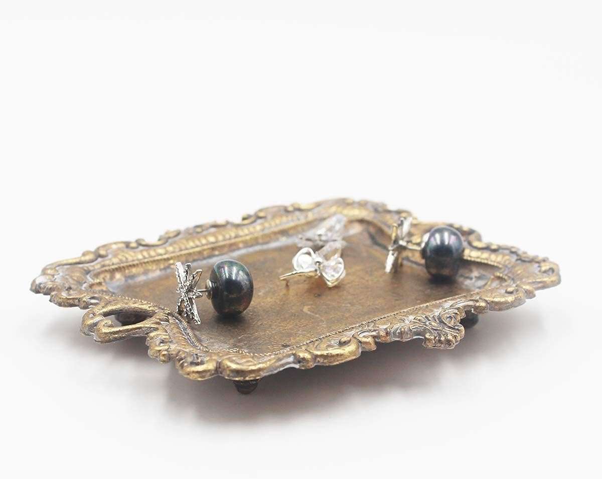 Funly mee Small Antique Trinket Dish Vintage Gold Jewelry Tray, Ring Holder - 4
