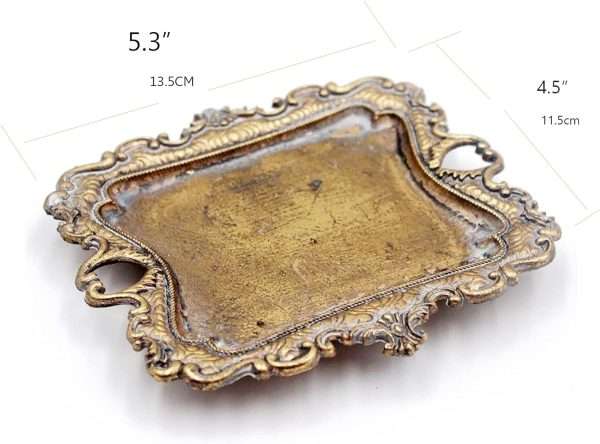 Funly mee Small Antique Trinket Dish Vintage Gold Jewelry Tray, Ring Holder - 5