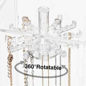 Necklace Holder, Acrylic Jewelry Organizer with 24 Hooks, Rotation Clear Necklaces Pendant Display Case Stand, Dust-proof Velvet Tray Hanging Rack Storage for Earrings Rings - 3