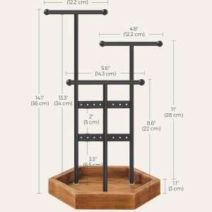 SONGMICS Jewelry Holder, Jewelry Organizer, 4 Independent Zones, Jewelry Display Stand with Metal Frame, Necklace Earring Bracelet Holder, for Rings, Black and Caramel Brown UJJS03CB - 5