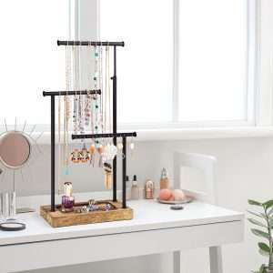 SRIWATANA Jewelry Organizer Stand, Extra Tall Necklace Holder Jewelry Holder, Gift Idea (Carbonized Black & Black) - 2