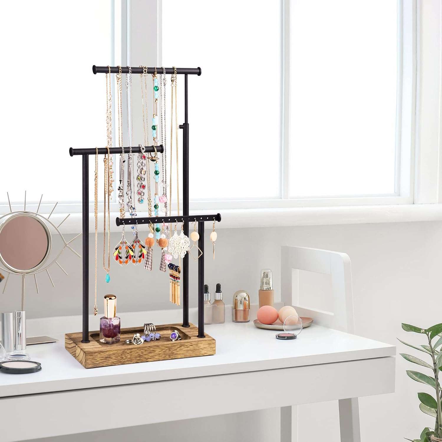 SRIWATANA Jewelry Organizer Stand, Extra Tall Necklace Holder Jewelry Holder, Gift Idea (Carbonized Black & Black) - 2