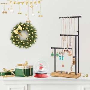 SRIWATANA Jewelry Organizer Stand, Extra Tall Necklace Holder Jewelry Holder, Gift Idea (Carbonized Black & Black) - 3