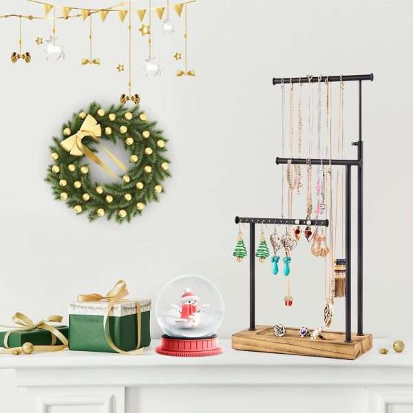 SRIWATANA Jewelry Organizer Stand, Extra Tall Necklace Holder Jewelry Holder, Gift Idea (Carbonized Black & Black) - 3