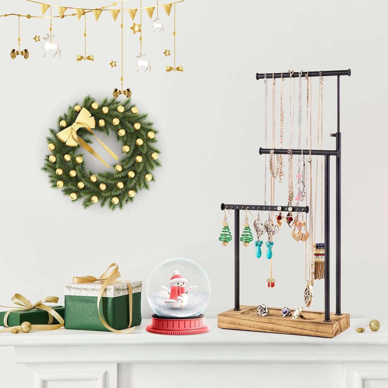 SRIWATANA Jewelry Organizer Stand, Extra Tall Necklace Holder Jewelry Holder, Gift Idea (Carbonized Black & Black) - 3