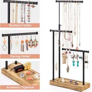 SRIWATANA Jewelry Organizer Stand, Extra Tall Necklace Holder Jewelry Holder, Gift Idea (Carbonized Black & Black) - 5