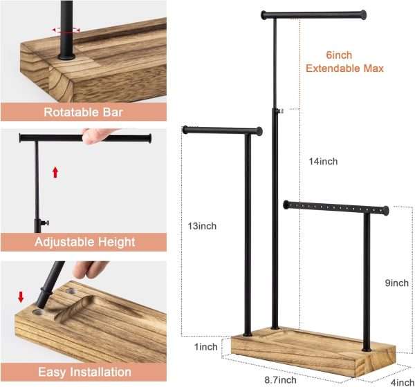 SRIWATANA Jewelry Organizer Stand, Extra Tall Necklace Holder Jewelry Holder, Gift Idea (Carbonized Black & Black) - 7