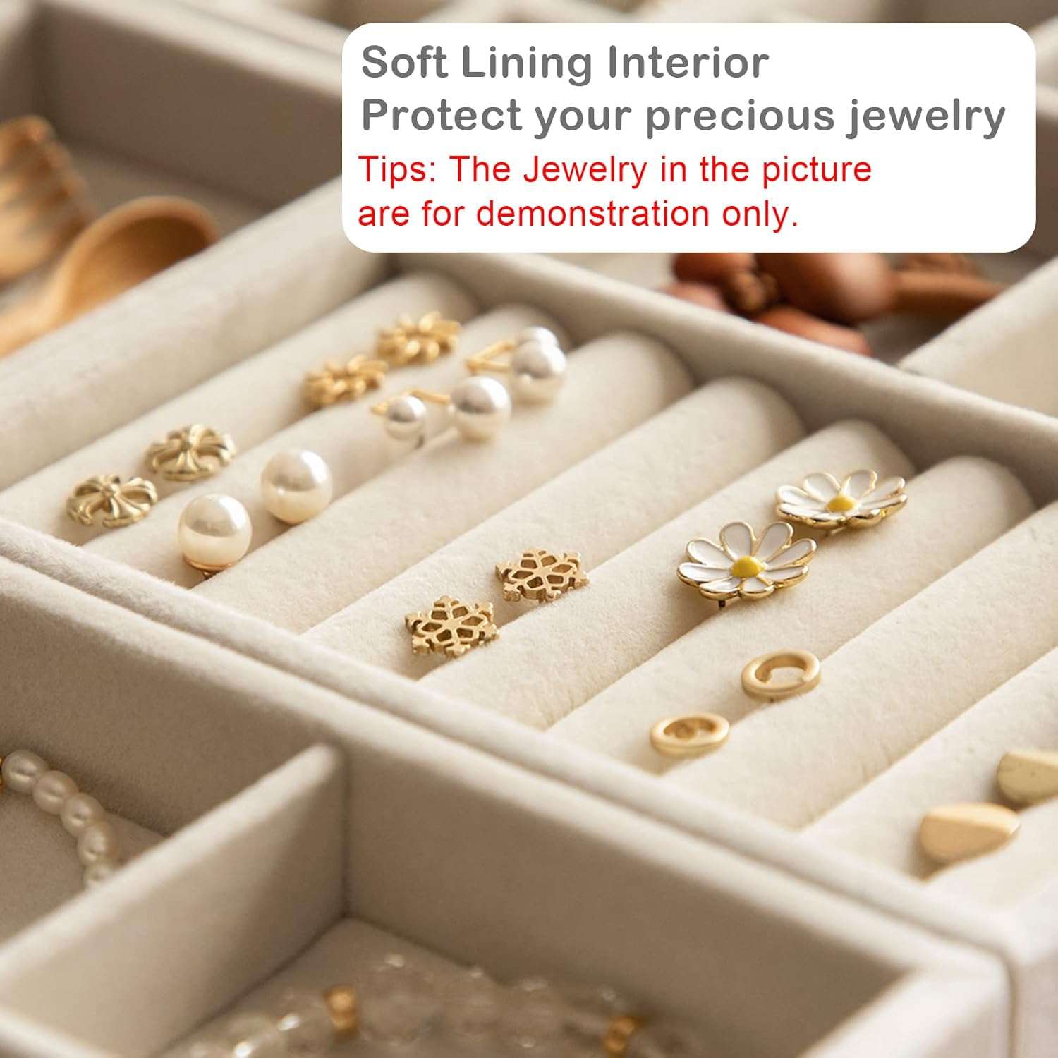 Set of 8 Stackable Jewelry Organizer Stackable Trays,Jewelry Drawer Inserts Container Display Case Storage for Earring Necklace Rings Bracelet Watch with Removable Dividers-Beige - 2
