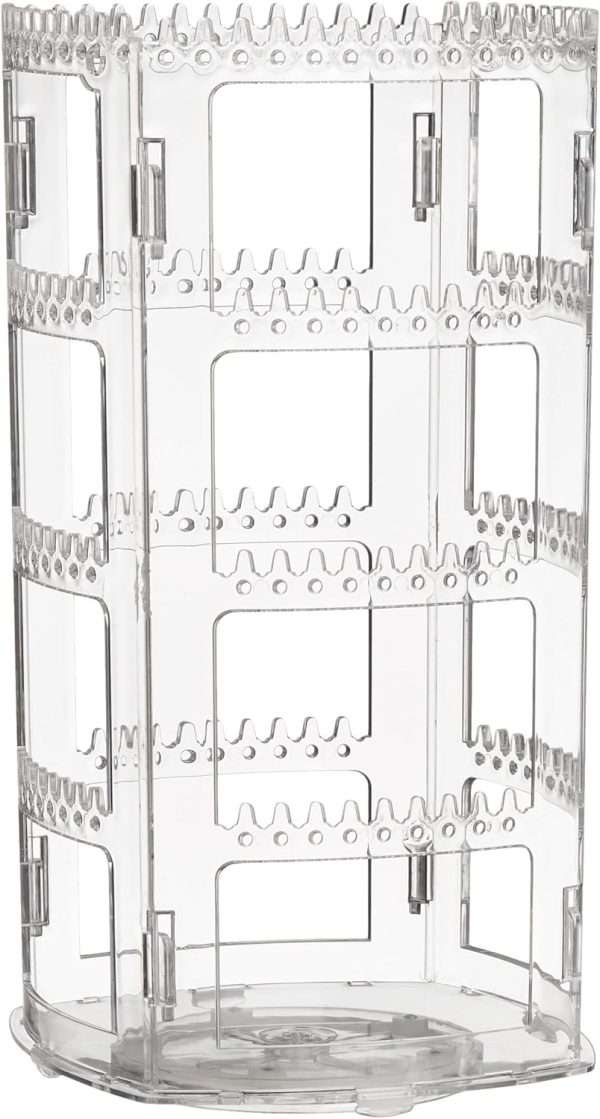 Sooyee 360 Rotating Earring Holder and Jewelry Organizer, 4 Tiers Jewelry Rack Display Classic Stand, 156 Holes and 160 Grooves for Necklaces Earrings Piercings, Clear - 1