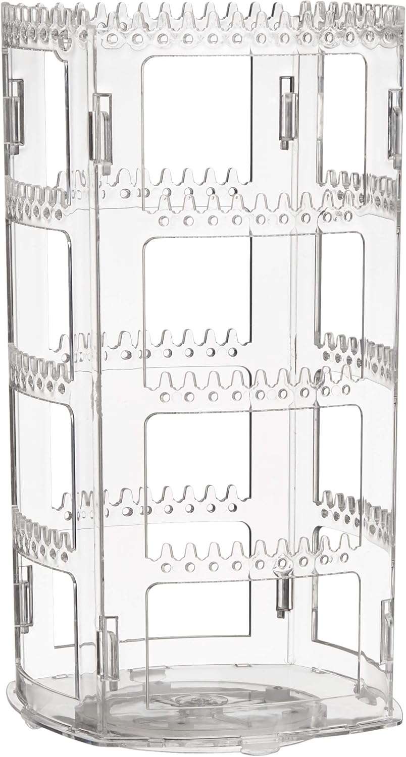 Sooyee 360 Rotating Earring Holder and Jewelry Organizer, 4 Tiers Jewelry Rack Display Classic Stand, 156 Holes and 160 Grooves for Necklaces Earrings Piercings, Clear - 1