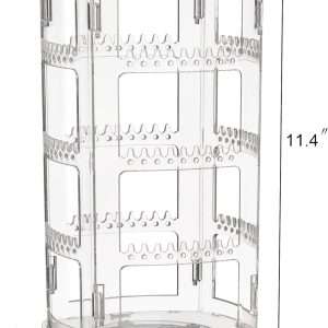 Sooyee 360 Rotating Earring Holder and Jewelry Organizer, 4 Tiers Jewelry Rack Display Classic Stand, 156 Holes and 160 Grooves for Necklaces Earrings Piercings, Clear - 5