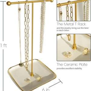 VROOMIUM Necklace Holder- Ceramic Base 1ft Height Jewelry Organizer Stand, Aesthetic Jewelry Hanger Display for Necklaces, Bracelets, Rings, Exhibidor de Collares-Classic White - 4