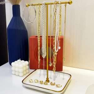VROOMIUM Necklace Holder- Ceramic Base 1ft Height Jewelry Organizer Stand, Aesthetic Jewelry Hanger Display for Necklaces, Bracelets, Rings, Exhibidor de Collares-Classic White - 5