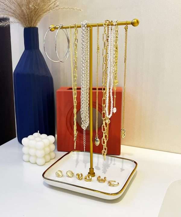 VROOMIUM Necklace Holder- Ceramic Base 1ft Height Jewelry Organizer Stand, Aesthetic Jewelry Hanger Display for Necklaces, Bracelets, Rings, Exhibidor de Collares-Classic White - 5