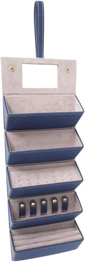 Brouk & Co Leah 5 Eyewear & Jewelry Case - Pebbled Vegan Leather, Foldable Case, Snap Closure, Hanging Loop, Interior Mirror, 5 Compartments- Sunglasses and Jewelry - 1