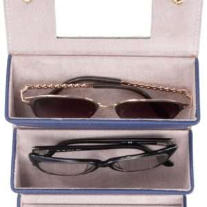 Brouk & Co Leah 5 Eyewear & Jewelry Case - Pebbled Vegan Leather, Foldable Case, Snap Closure, Hanging Loop, Interior Mirror, 5 Compartments- Sunglasses and Jewelry - 2