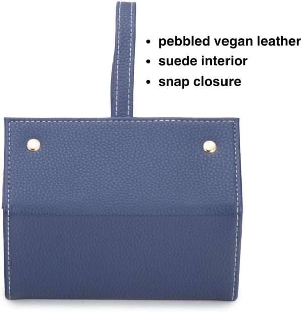 Brouk & Co Leah 5 Eyewear & Jewelry Case - Pebbled Vegan Leather, Foldable Case, Snap Closure, Hanging Loop, Interior Mirror, 5 Compartments- Sunglasses and Jewelry - 5
