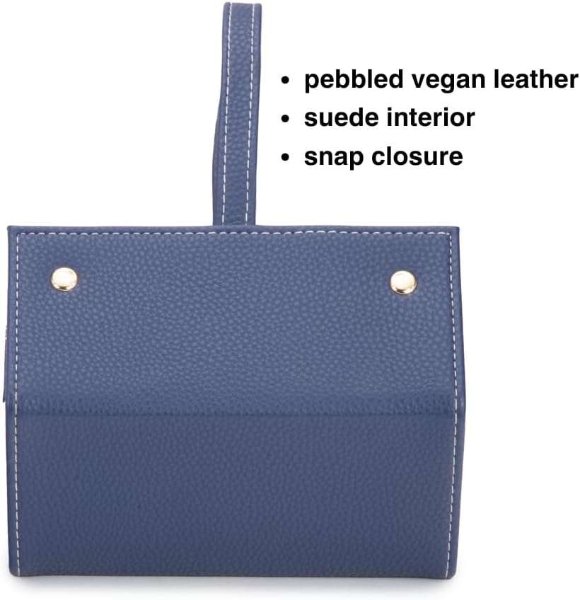 Brouk & Co Leah 5 Eyewear & Jewelry Case - Pebbled Vegan Leather, Foldable Case, Snap Closure, Hanging Loop, Interior Mirror, 5 Compartments- Sunglasses and Jewelry - 5
