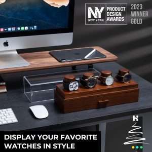 Holme & Hadfield 4-Slot Luxury Watch Box The Watch Deck – Premium Watch Display Case With a Drawer – Wooden Watch Box For Men With Lifetime Assurance – Mens Watch Stand – Unique Christmas Gift - 3